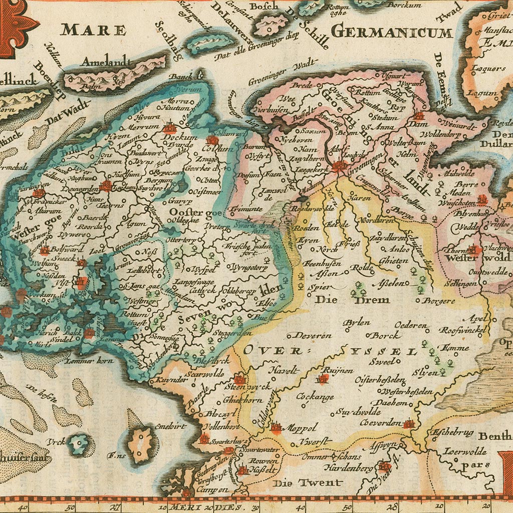 Kaart Groningen, Friesland, Drenthe en een deel van Overijssel