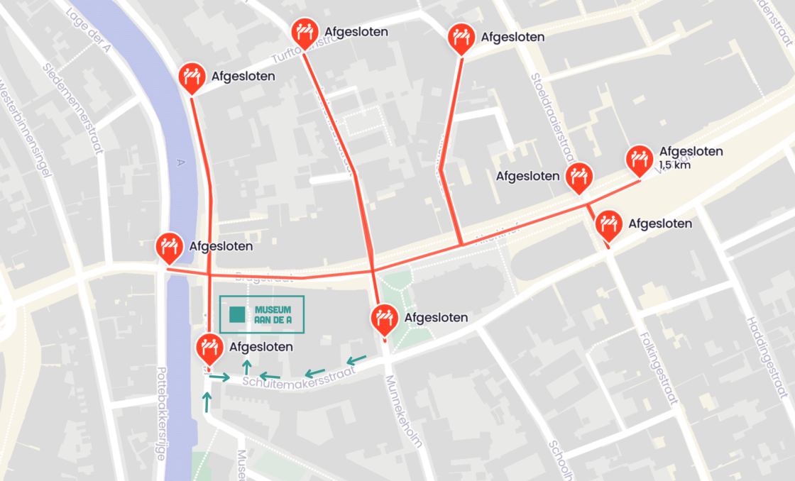Kaart met afzettingen binnenstad vanwege 4 Mijl van Groningen